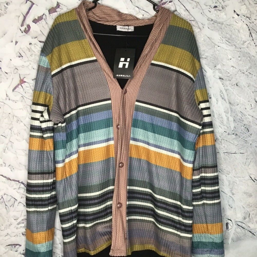 NWT Hawalili Unisex Color Block Sherpa Lined Button Front Cardigan Size XL-4XL